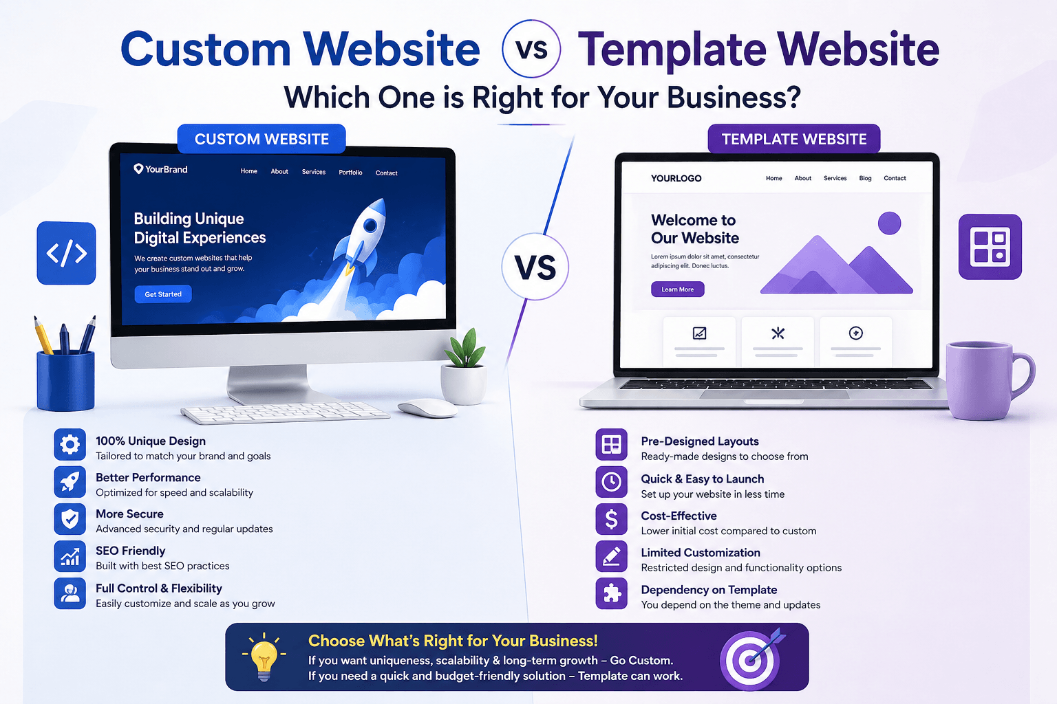 Custom Website vs Template Website: Which One is Right for Your Business?